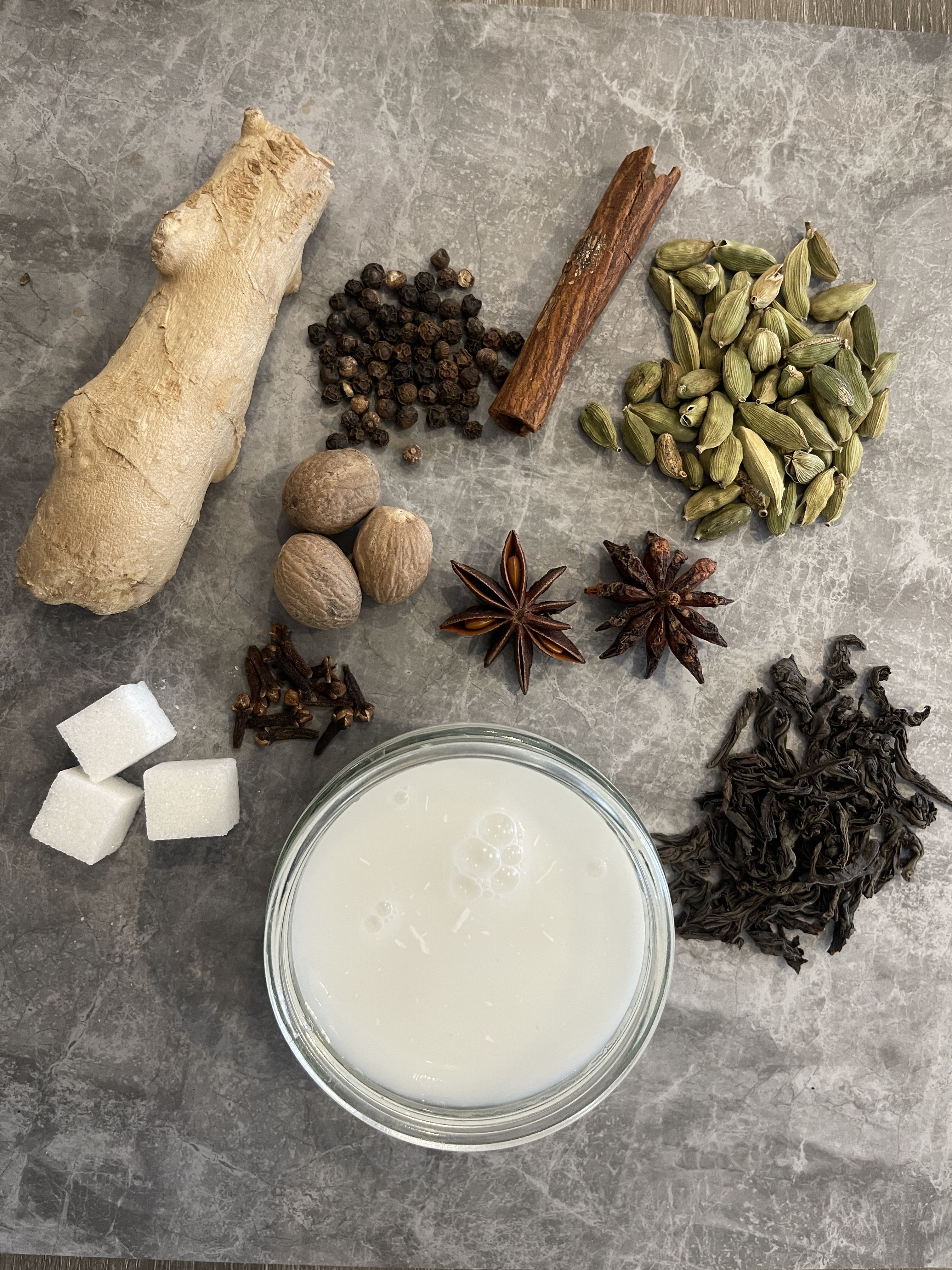 Masala chai typically includes a blend of spices – typically ginger, cinnamon, cardamom, cloves and black peppercorns; star anise or nutmeg make for a more fragrant version – before adding plenty of milk and sugar. Karak chai is boiled longer with a higher tea to milk ratio